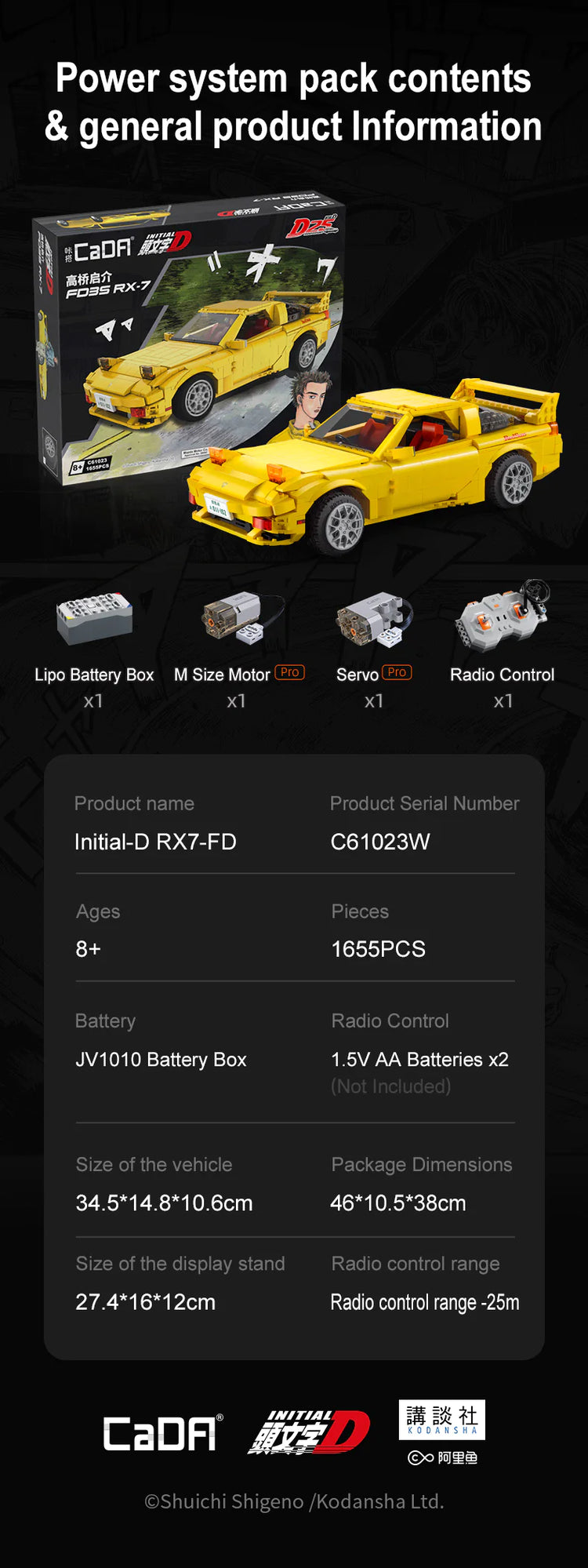 CaDA Initial D Mazda RX-7 FD3S with RC option 1:12 C61023