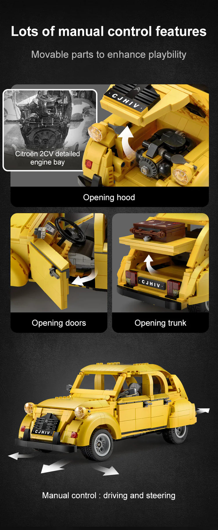 CaDA bricks Citroen 2CV with RC option 1:12 C61026