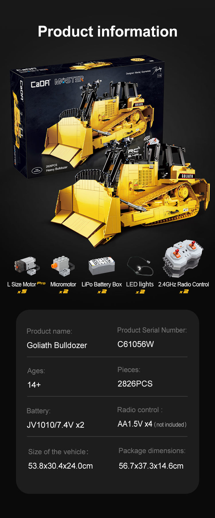 CaDA Goliath Bulldozer with Remote Control 1:16 C61056