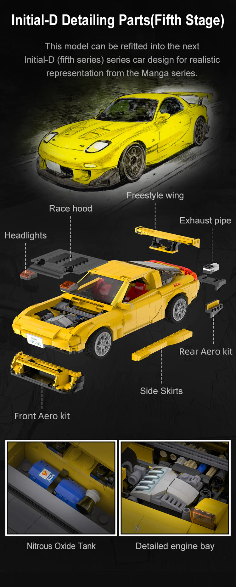 CaDA Initial D 1:12 Mazda RX-7 FD3S with RC option C61023