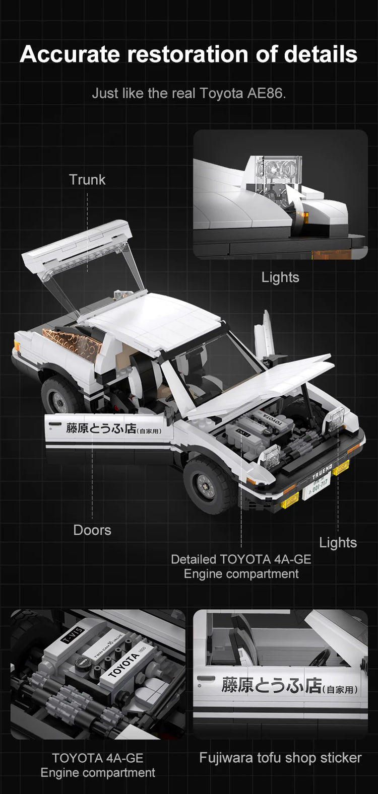 CaDA Initial D Toyota Trueno AE86 with RC option 1:12 C61024