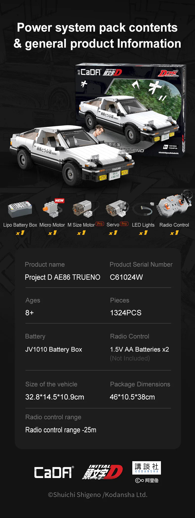 CaDA Initial D Toyota Trueno AE86 with RC option 1:12 C61024