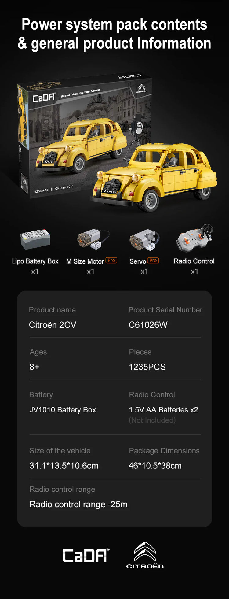 CaDA bricks Citroen 2CV with RC option 1:12 C61026