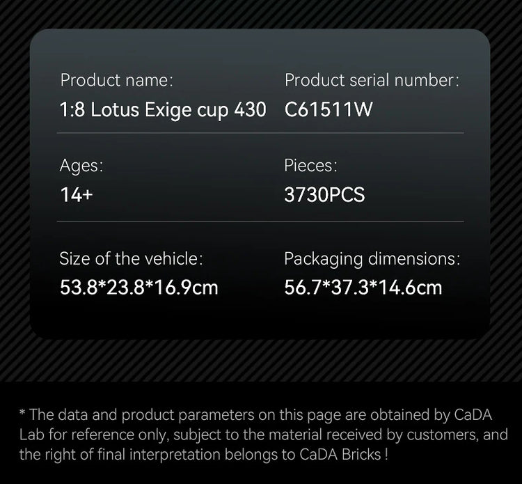 CaDA  Lotus Exige Cup 430 1:8 Technic C61511 more arriving in April