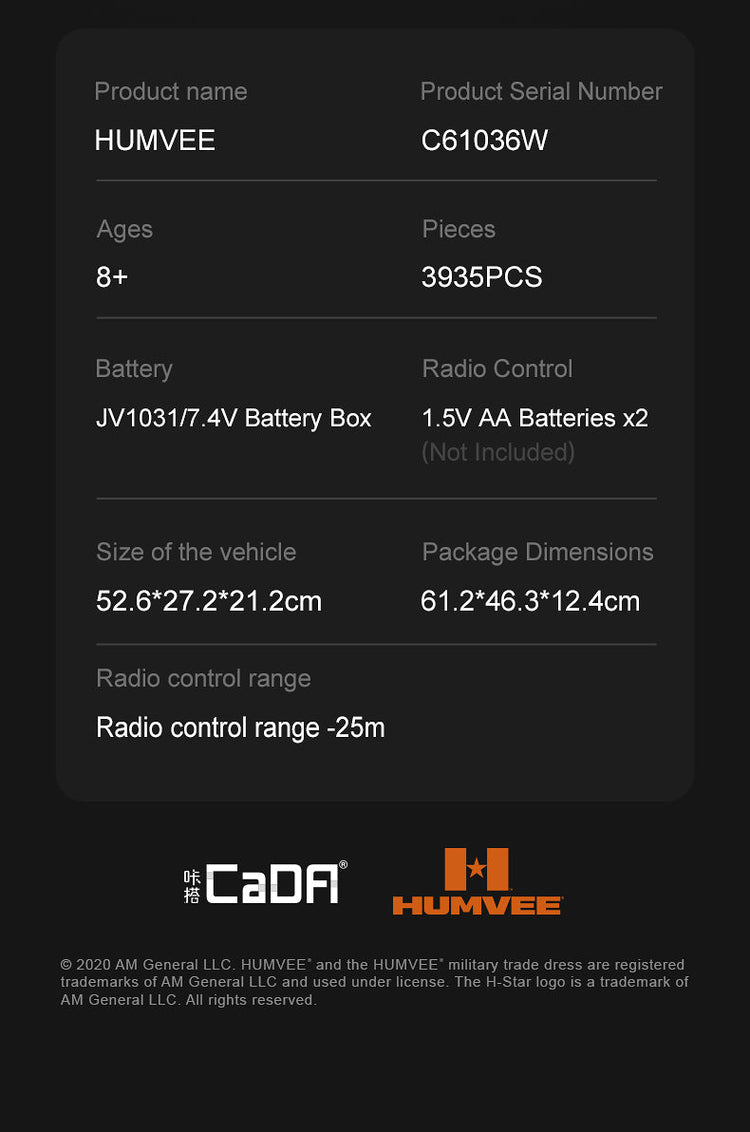 CaDA HUMVEE with RC option 1:8 C61036