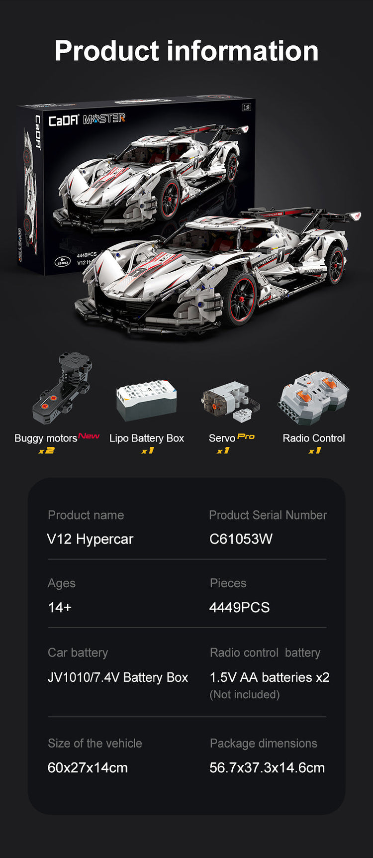 CaDA Apollo Intensa Emozione V12 Hypercar with Remote Control 1:8 C61053