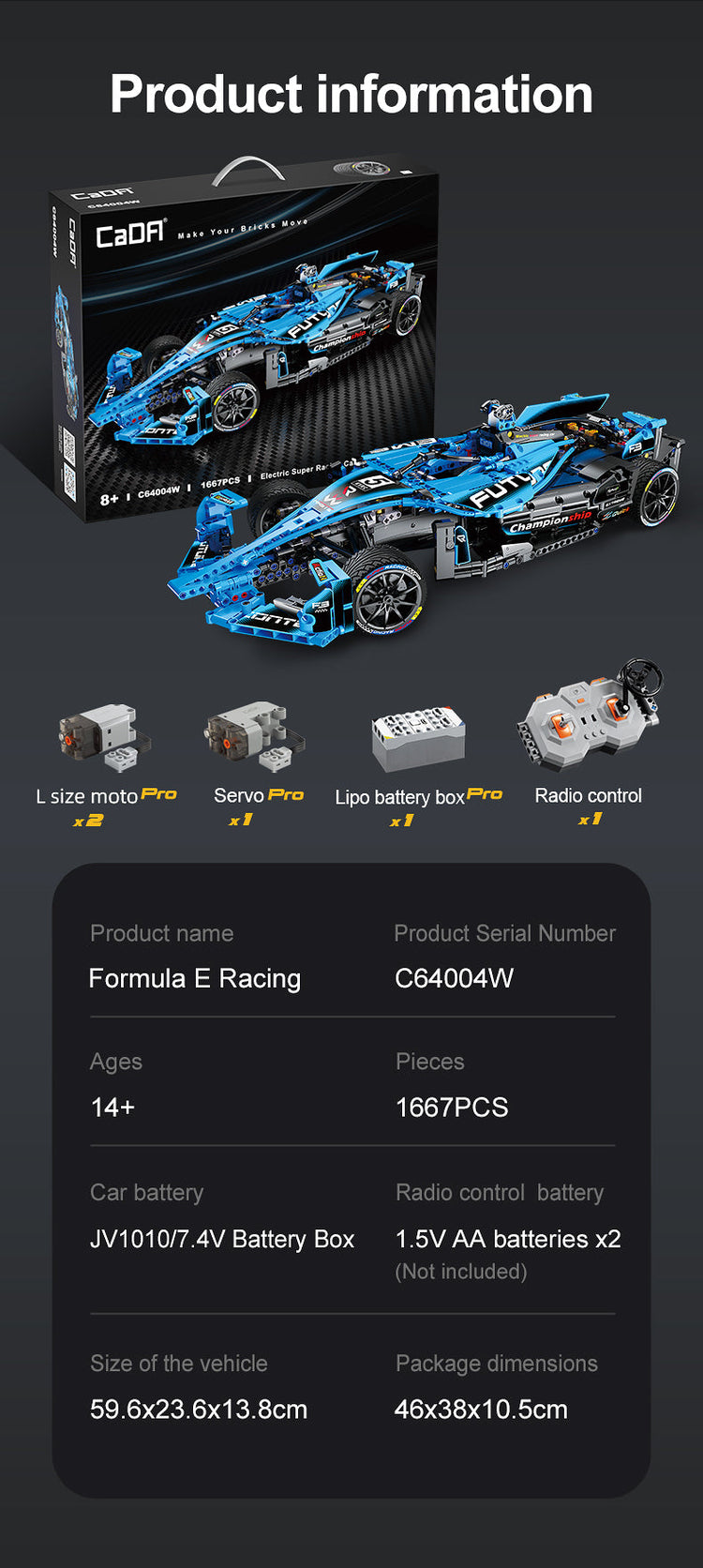 CaDA Formula E Race Car 1:8  with RC option C64004